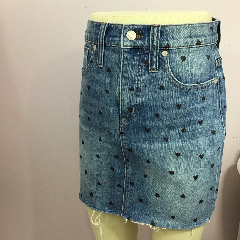Madewell Denim Mini Skirt : Heart Print Edition